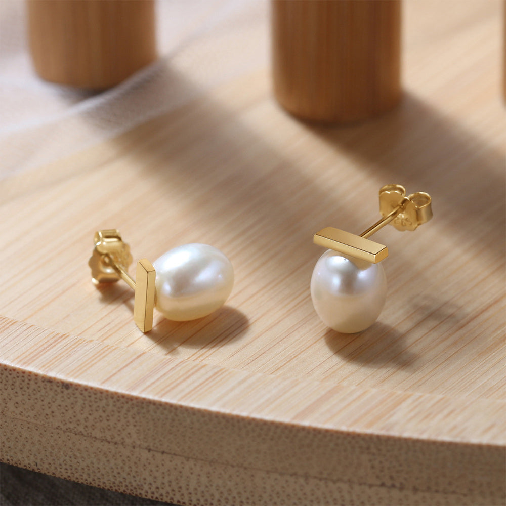925 Sterling Silver Natural Pearl Earrings Fashion Jewelry Gift for Women Girl