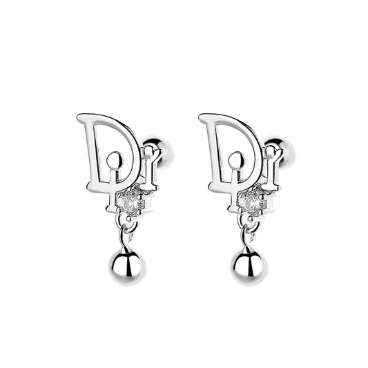 925 Sterling Silver D Screwed Earrings