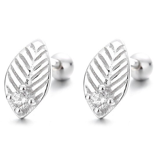 925 Sterling Silver Leaf Screw Back Stud Earrings