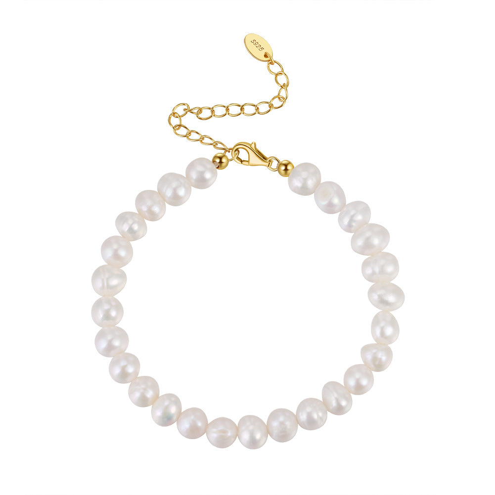 S925 Gold Plated Two-Style Bracelet, Natural Rice Freshwater Pearls & Rainbow Multicolor CZ Tennis Chain, Adjustable Extension Chain