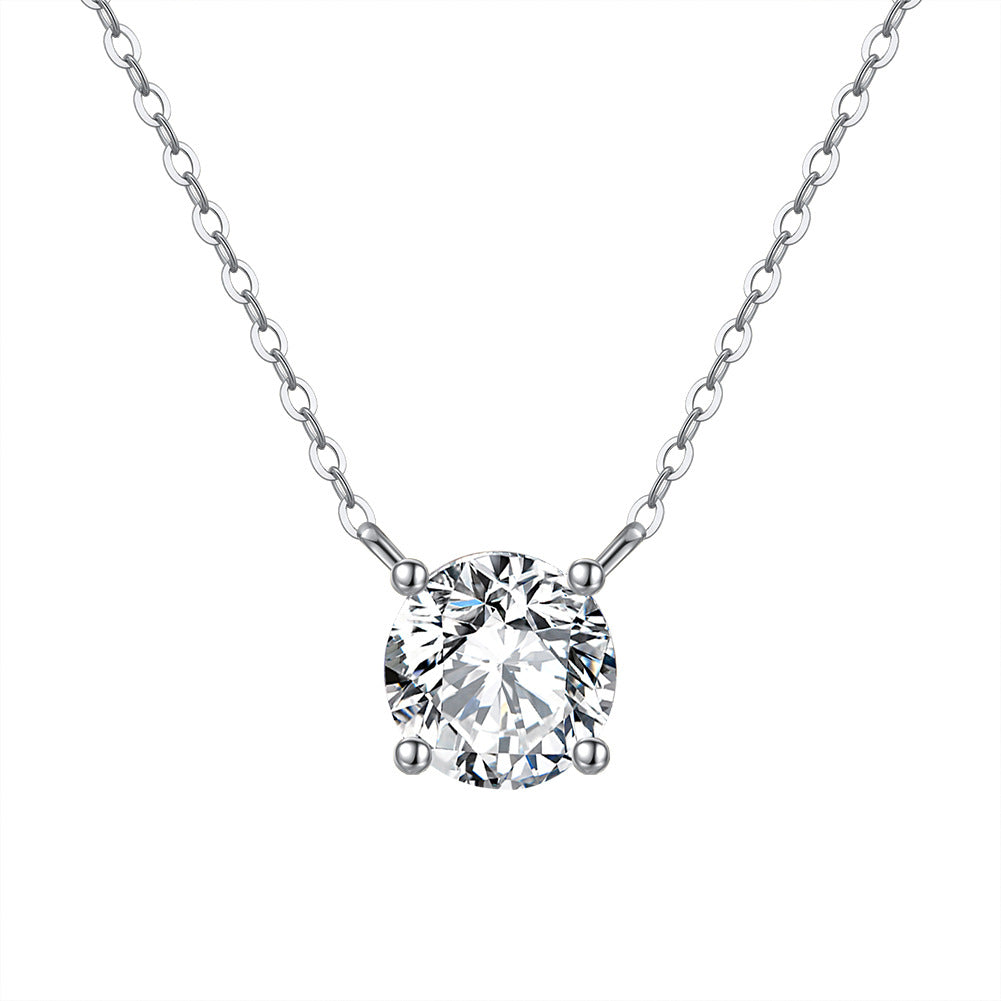 Gold Stainless Steel Round CZ Solitaire Necklace, 4-Prong Set Clear Round Cubic Zirconia Dainty Cable Chain Pendant Necklace
