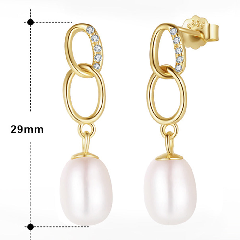 925 Sterling Silver Natural Pearl Earrings Fashion Jewelry Gift for Women Girl