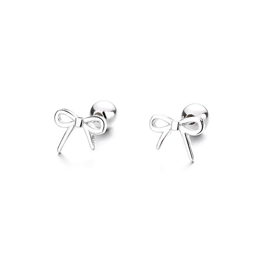 925 Sterling Silver Bow Screw Back Stud Earrings