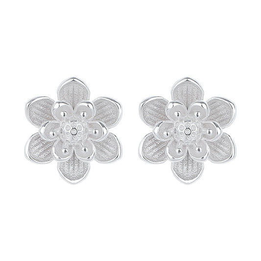 925 Sterling Silver Flower Screw Back Stud Earrings
