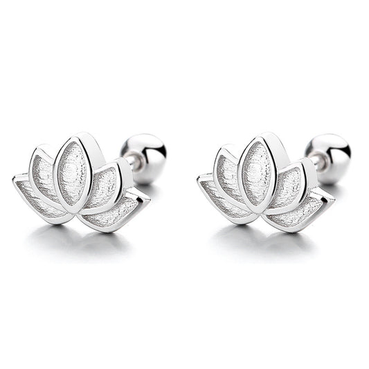 925 Sterling Silver Lotus Screw Back Stud Earrings