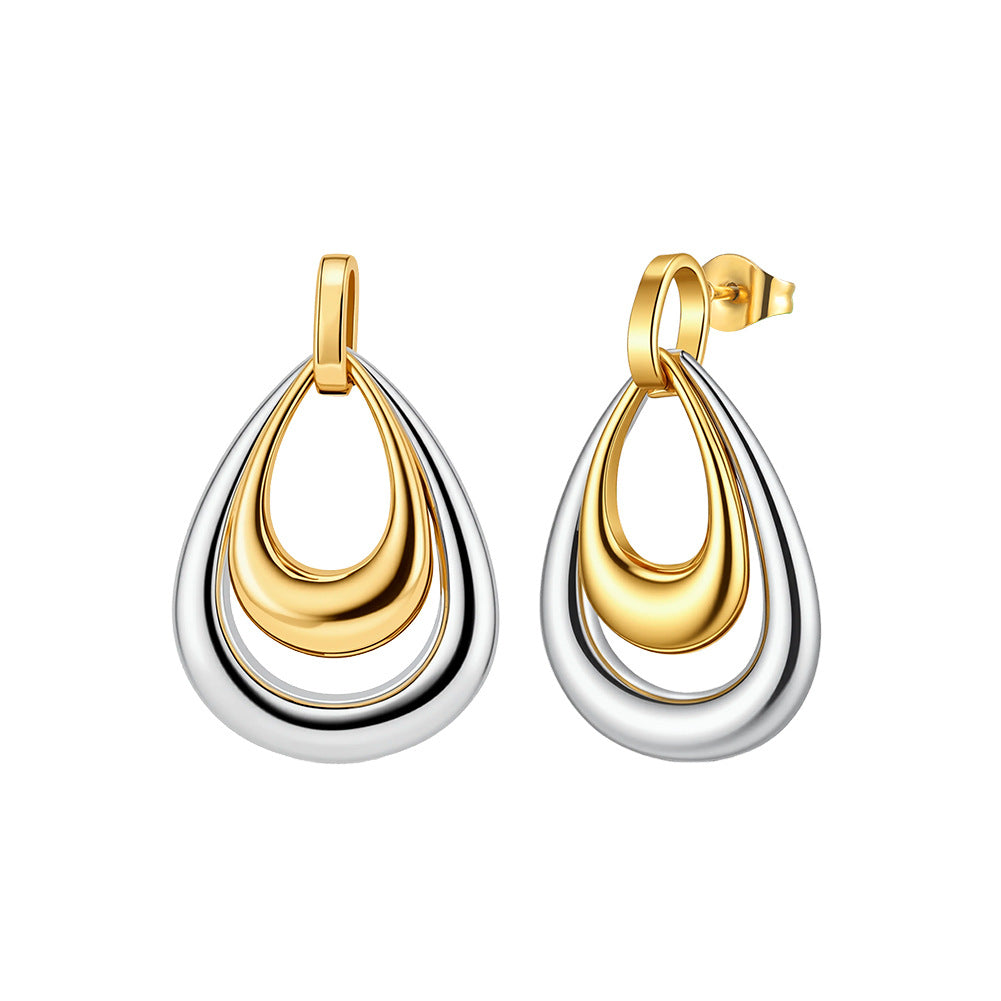 Two Tone Stainless Steel Interlocking Teardrop Dangle Drop Earrings