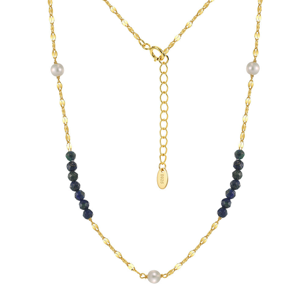 GPN26Full Strand Gold Rice Pearl Necklace, Glossy Elongated Freshwater Rice Pearls Beaded Chain with Adjustable Extender