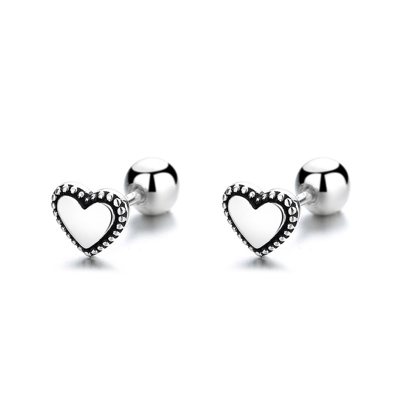 925 Sterling Silver Heart Screwed Earrings