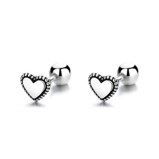 925 Sterling Silver Heart Screwed Earrings