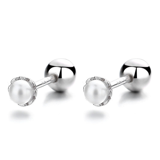 925 Sterling Silver Pearl Screw Back Stud Earrings
