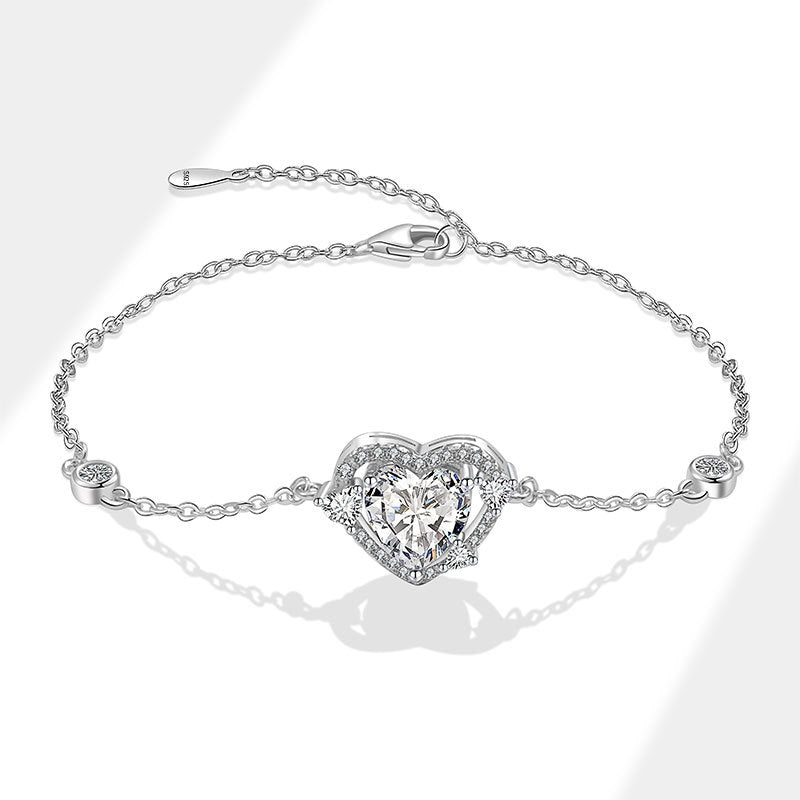 925 Sterling Silver Fashion Heart Zircon Bracelet