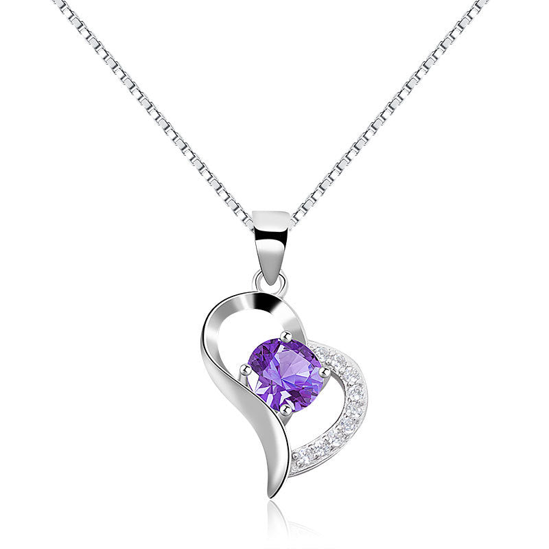 925 Sterling Silver Fashion Zircon Heart Necklace