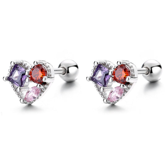 925 Sterling Silver Heart Screw Back Stud Earrings
