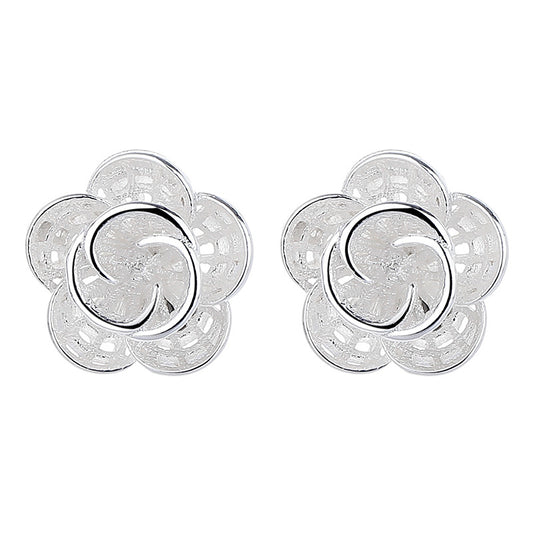 925 Sterling Silver Flower Screwed Earrings