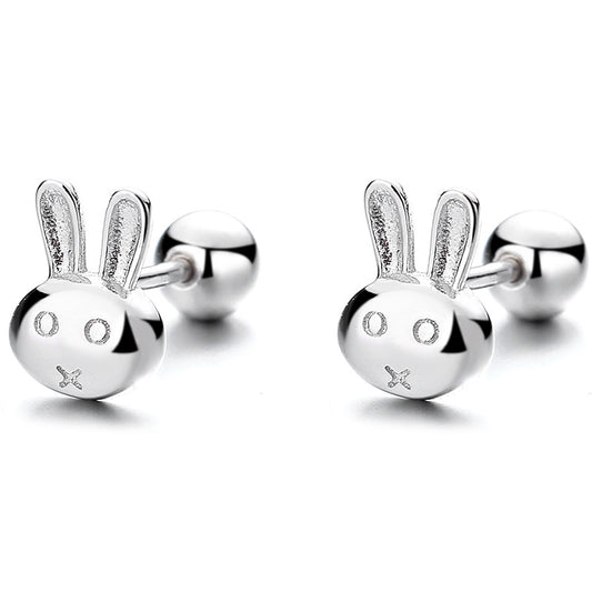 925 Sterling Silver Rabbit Screw Back Stud Earrings
