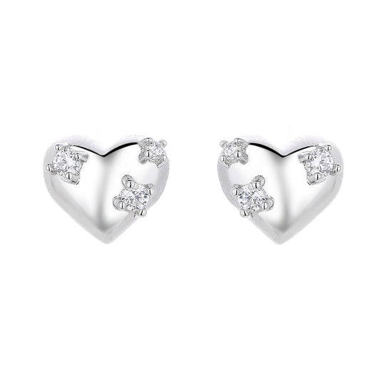 925 Sterling Silver Heart Screw Back Stud Earrings