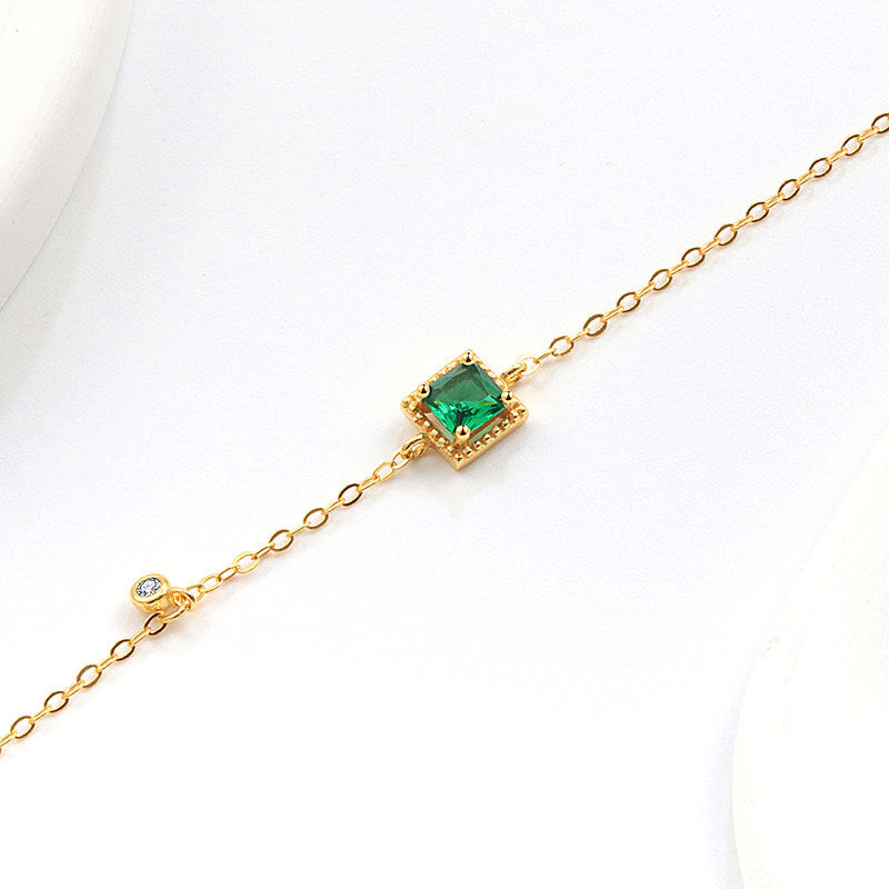 925 Sterling Silver Fashion Green Zircon 18K Gold Plated Bracelet