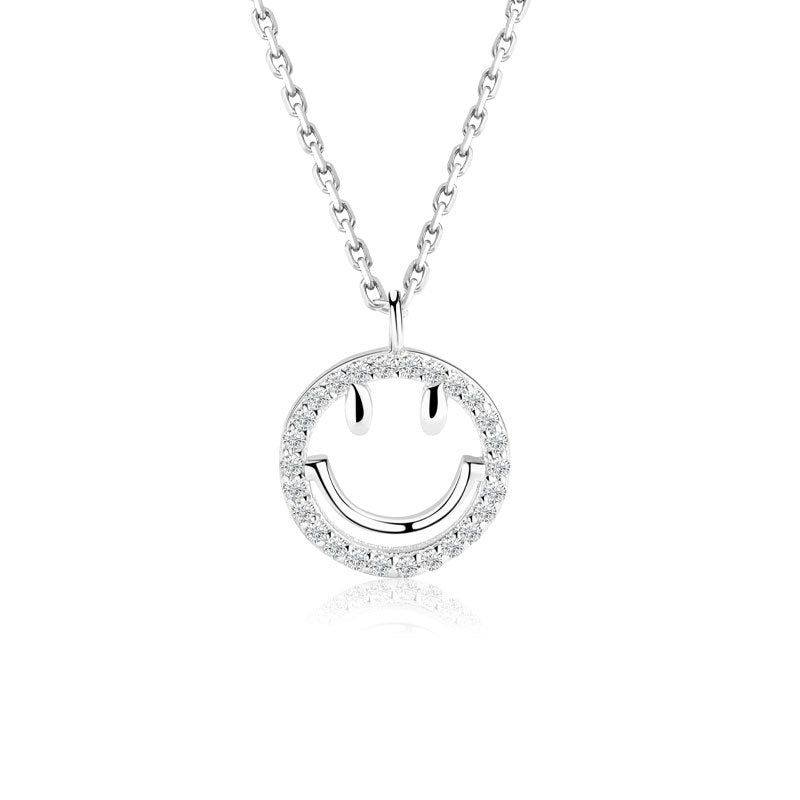 925 Sterling Silver Fashion Smile Face Pendant Necklace