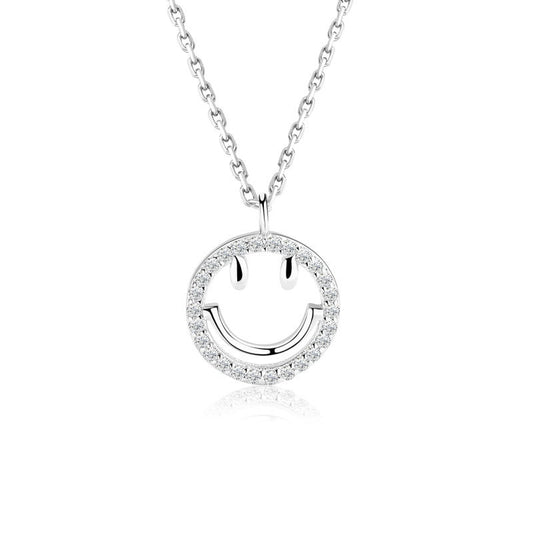 925 Sterling Silver Fashion Smile Face Pendant Necklace