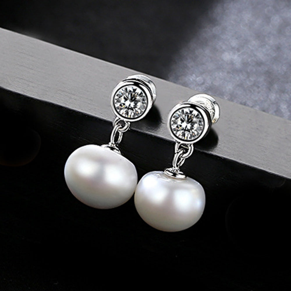 925 Sterling Silver Natural Pearl Drop Earrings Fashion Jewelry Gift for Women Girls