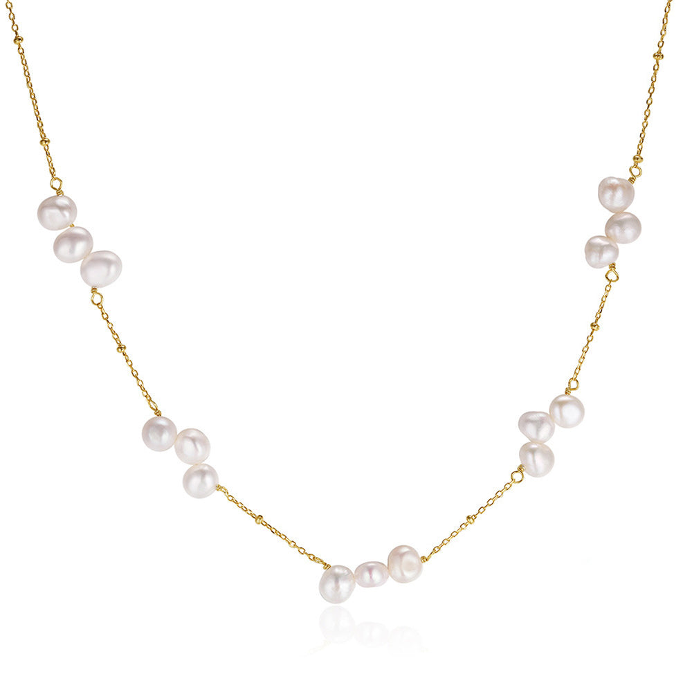 925 Sterling Silver Natural Pearl Necklace Fashion Jewelry Gift for Women Girls