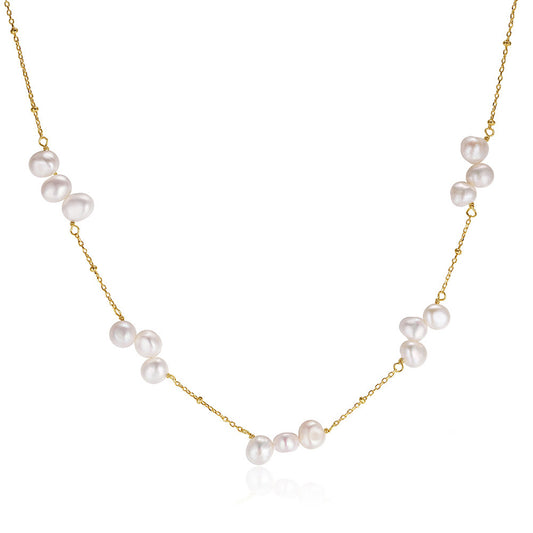 925 Sterling Silver Natural Pearl Necklace Fashion Jewelry Gift for Women Girls