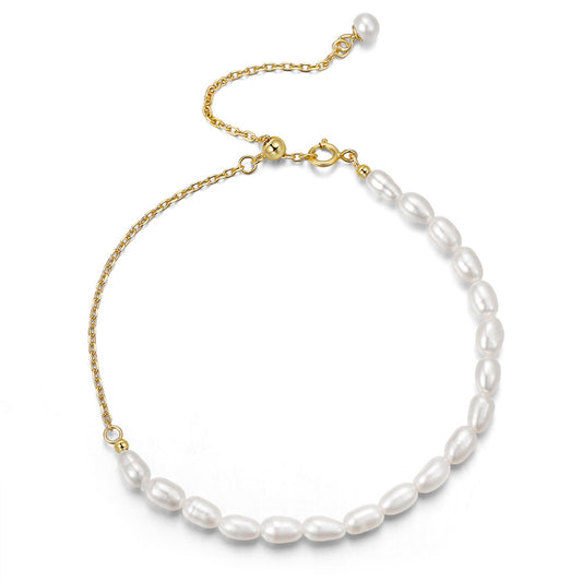 925 Sterling Silver Pearl Bracelet Fashion Jewelry Gift for Women Girls