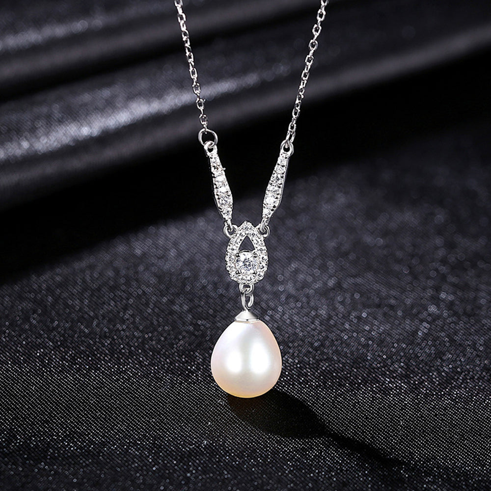 925 Sterling Silver Natural Pearl Drop Necklace Fashion Jewelry Gift for Women Girls