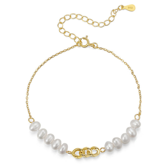 925 Sterling Silver Pearl Bracelet Fashion Jewelry Gift for Women Girls