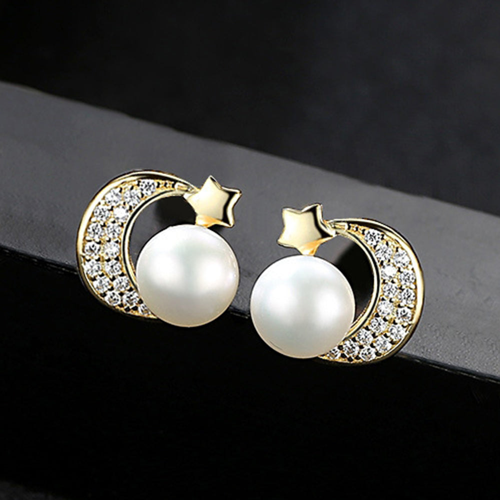 925 Sterling Silver Natural Pearl Stud Earrings Fashion Jewelry Gift for Women Girl