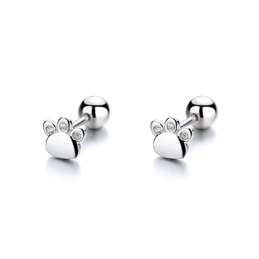 925 Sterling Silver Paw Screw Back Stud Earrings