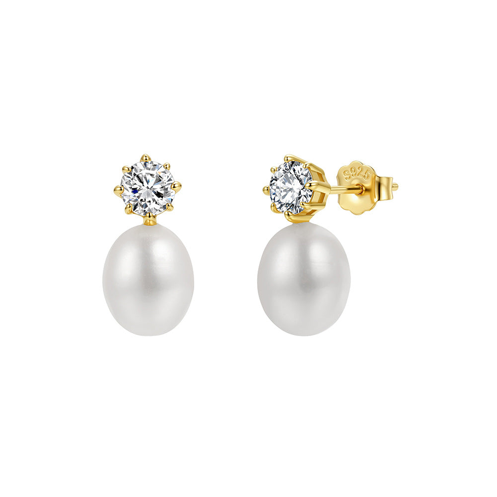 Pendientes de aro con perla natural en plata de ley 925, joyería de moda, regalo para mujeres y niñas.