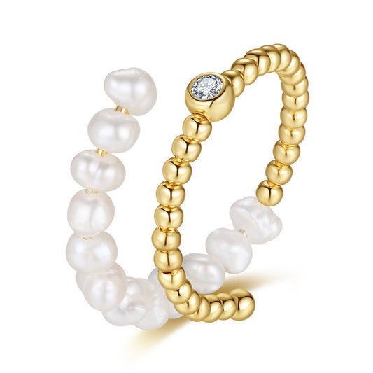 925 Sterling Silver Natural Pearl Ring Fashion Jewelry Gift for Women Girls