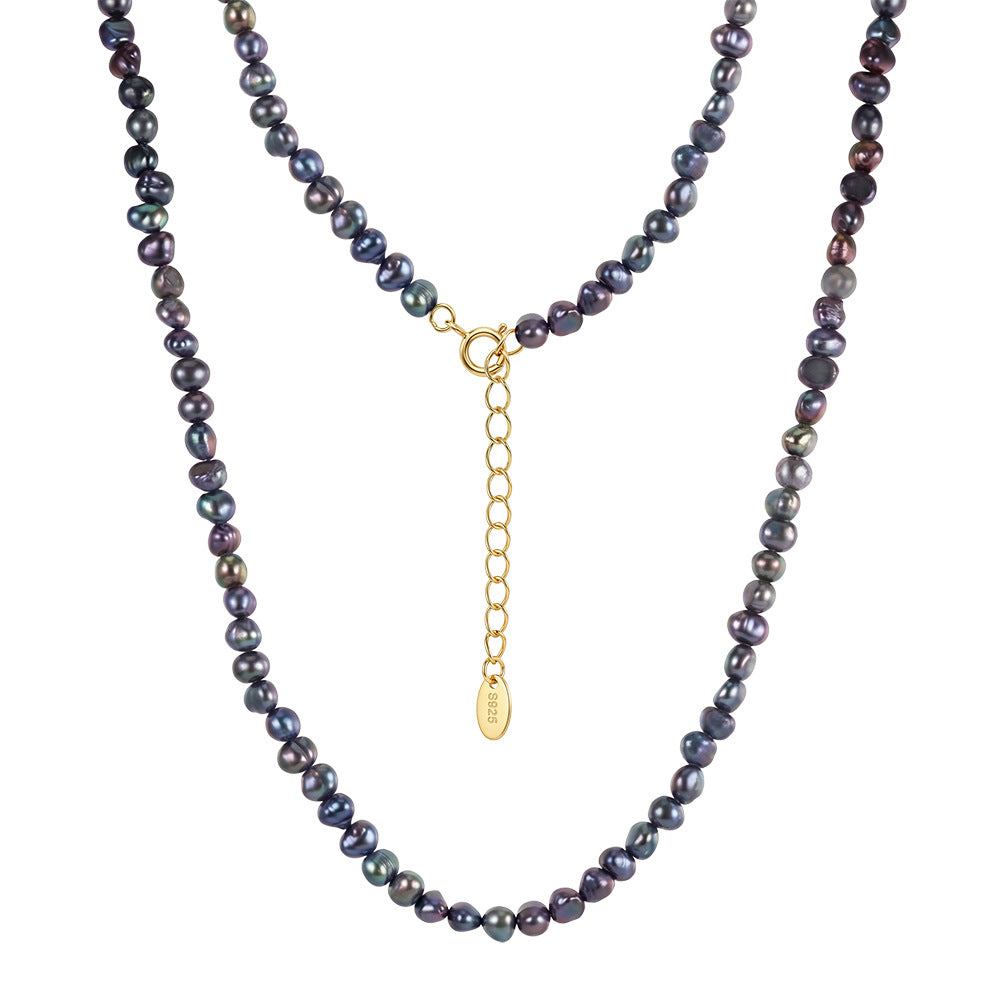 Dark Peacock Iridescent Baroque Freshwater Pearl Choker, Multicolor Dark Hued Organic Pearls Gold Plated Adjustable Chain