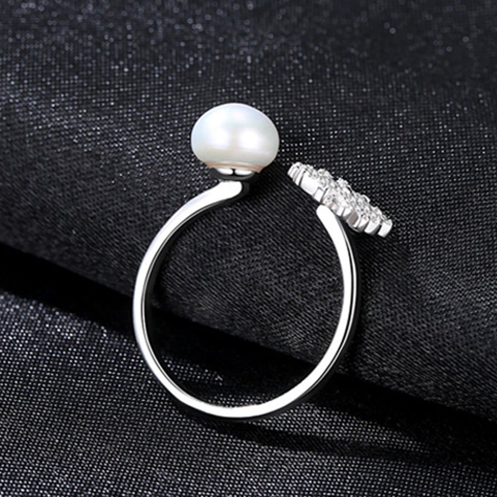 925 Sterling Silver Natural Pearl Ring Fashion Jewelry Gift for Women Girls