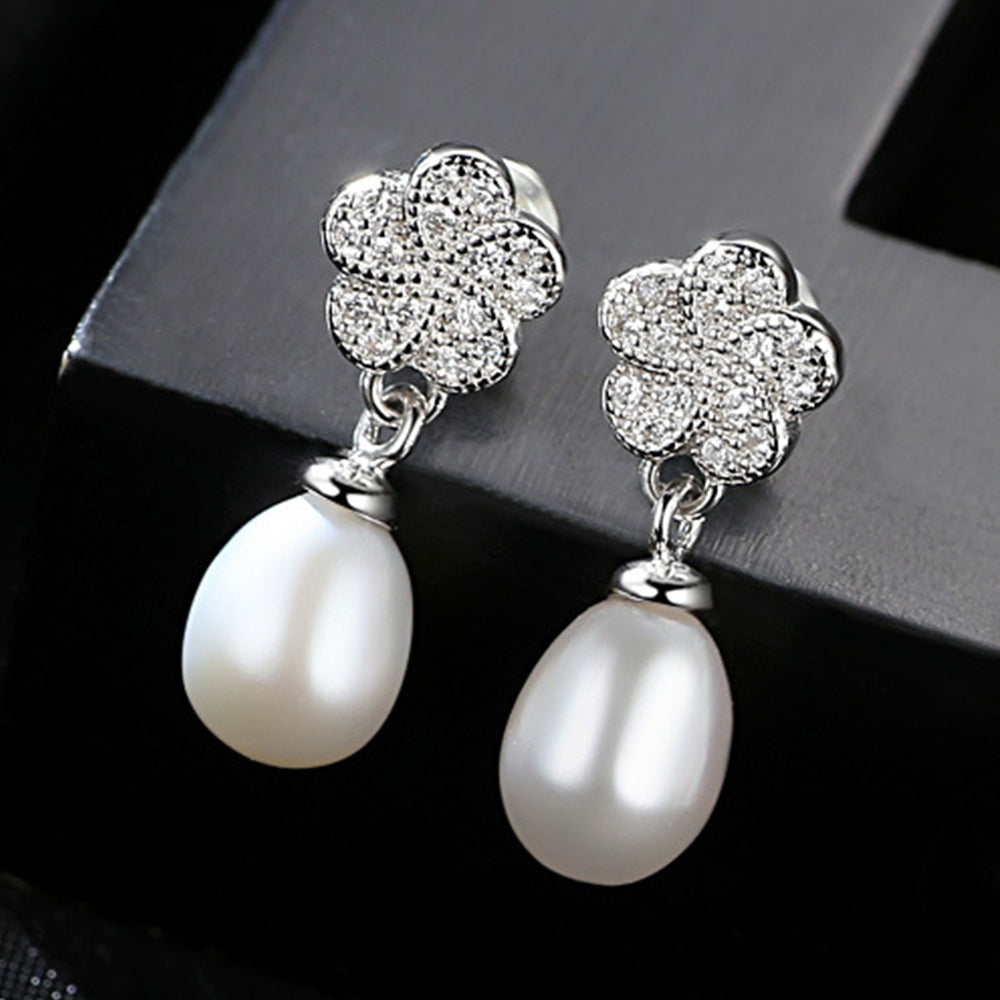925 Sterling Silver Natural Pearl Drop Earrings Fashion Jewelry Gift for Women Girls