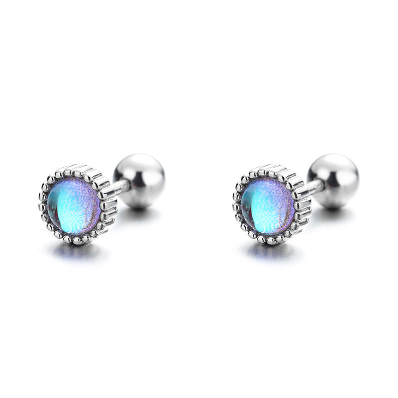 925 Sterling Silver Moonstone Screwed Earrings