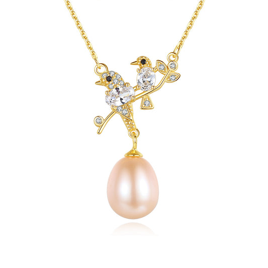 925 Sterling Silver Natural Pearl Drop Necklace Fashion Jewelry Gift for Women Girls