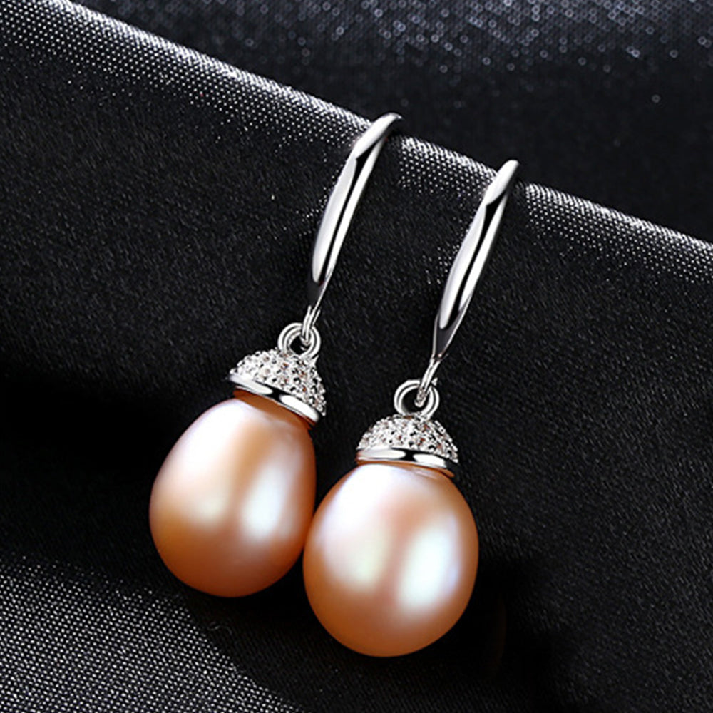 925 Sterling Silver Natural Pearl Long Drop Earrings Fashion Jewelry Gift for Women Girls