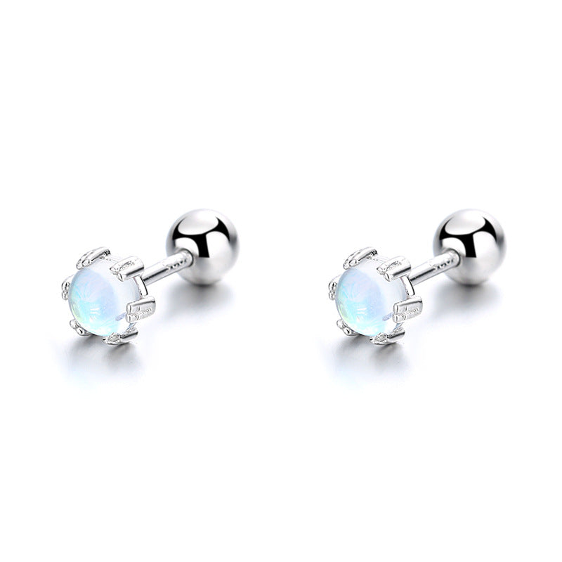 925 Sterling Silver Moonstone Screw Back Stud Earrings
