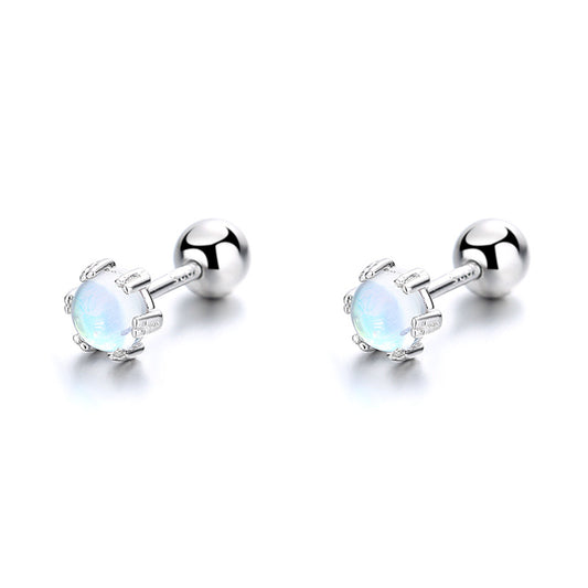 925 Sterling Silver Moonstone Screw Back Stud Earrings