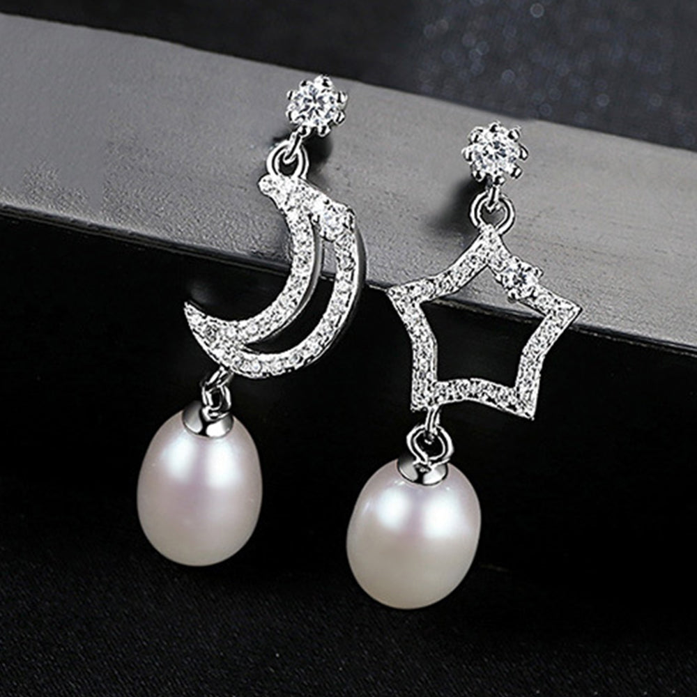 925 Sterling Silver Natural Pearl Long Drop Earrings Fashion Jewelry Gift for Women Girls