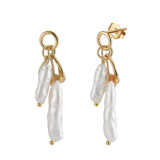 925 Sterling Silver Natural Pearl Earrings Fashion Jewelry Gift for Women Girl
