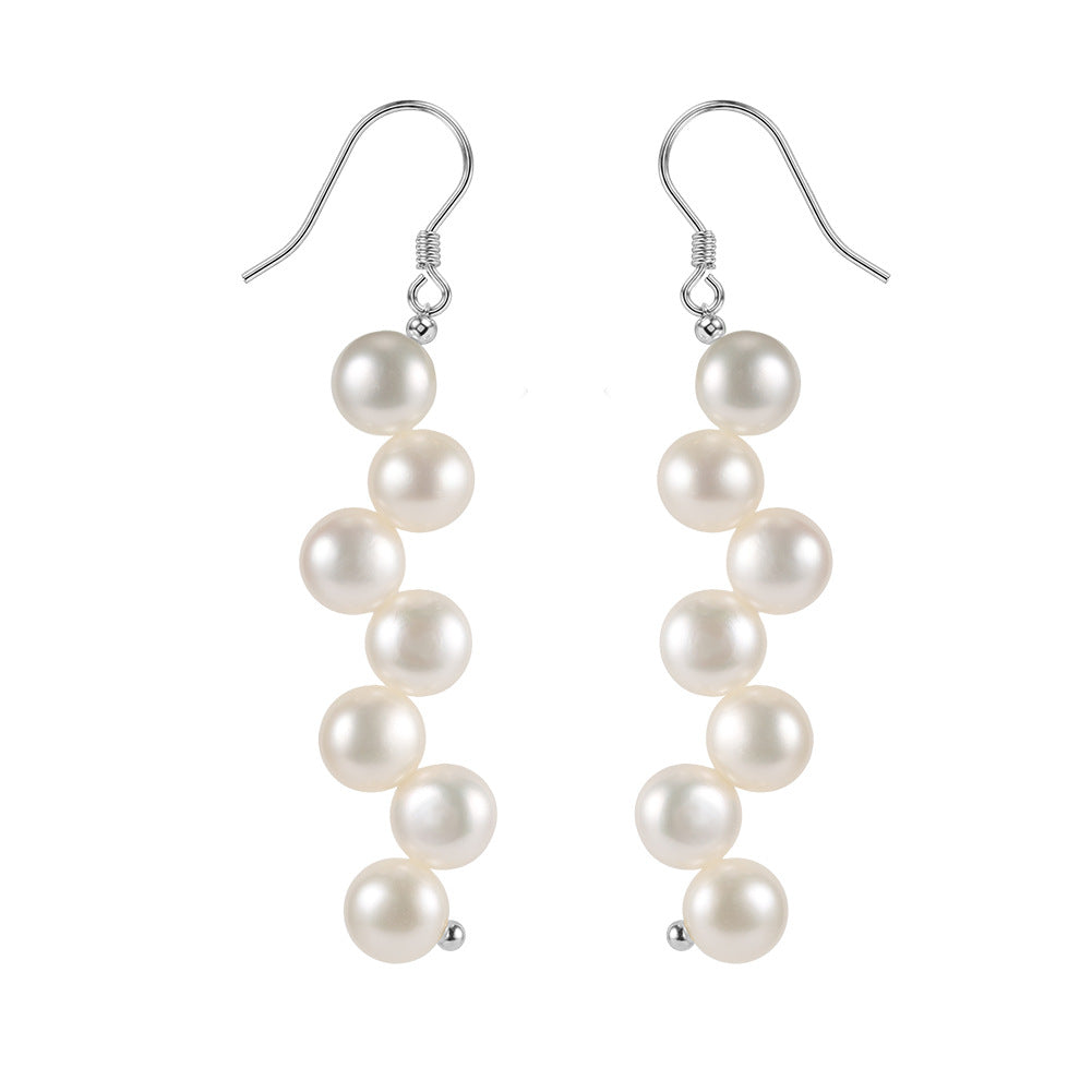 Pendientes de aro con perla natural en plata de ley 925, joyería de moda, regalo para mujeres y niñas.