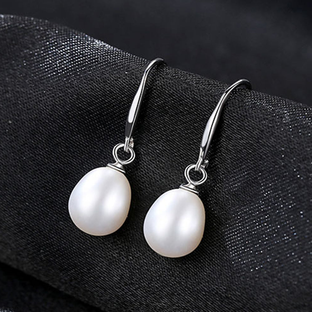 925 Sterling Silver Natural Pearl Drop Earrings Fashion Jewelry Gift for Women Girls