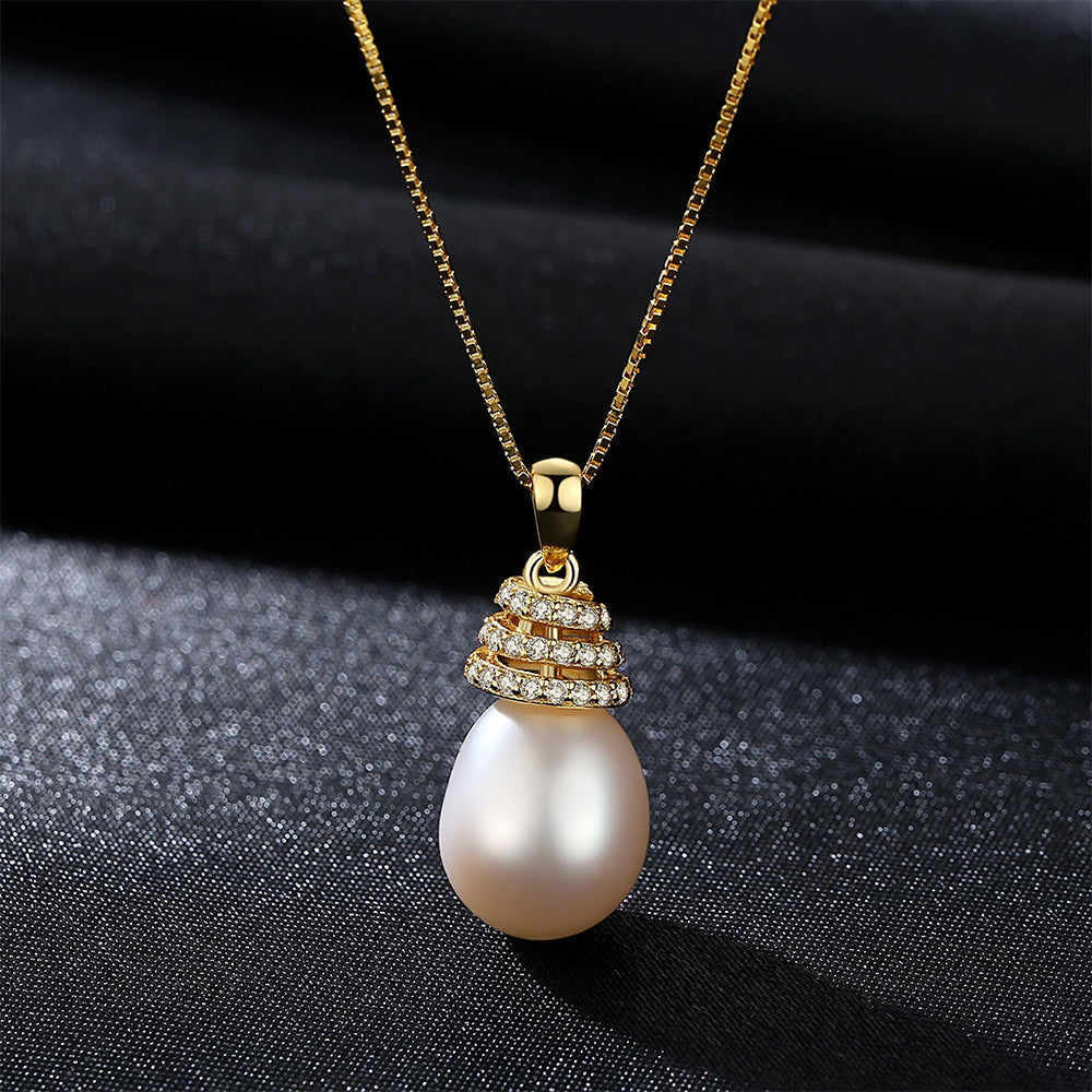 925 Sterling Silver Natural Pearl Drop Necklace Fashion Jewelry Gift for Women Girls