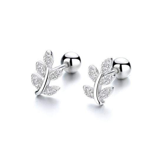 925 Sterling Silver Leaf Screwed Earrings