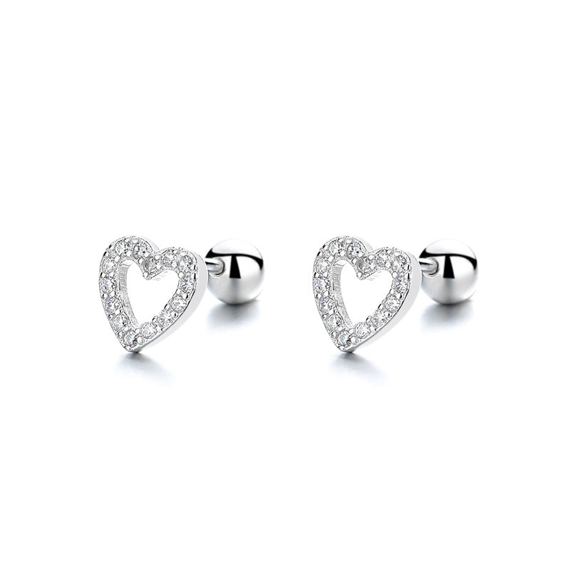 925 Sterling Silver Heart Screwed Earrings