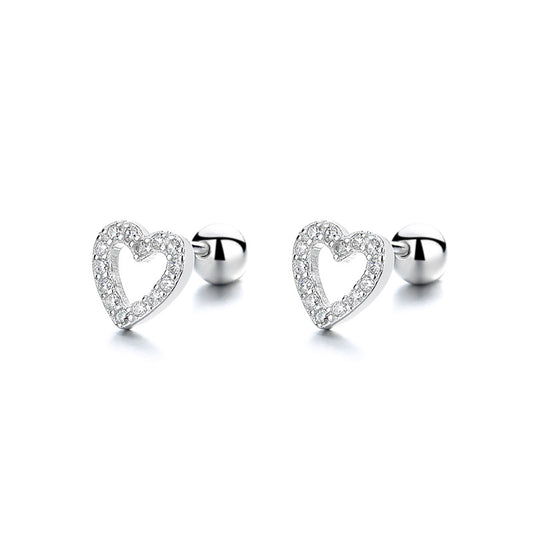 925 Sterling Silver Heart Screwed Earrings