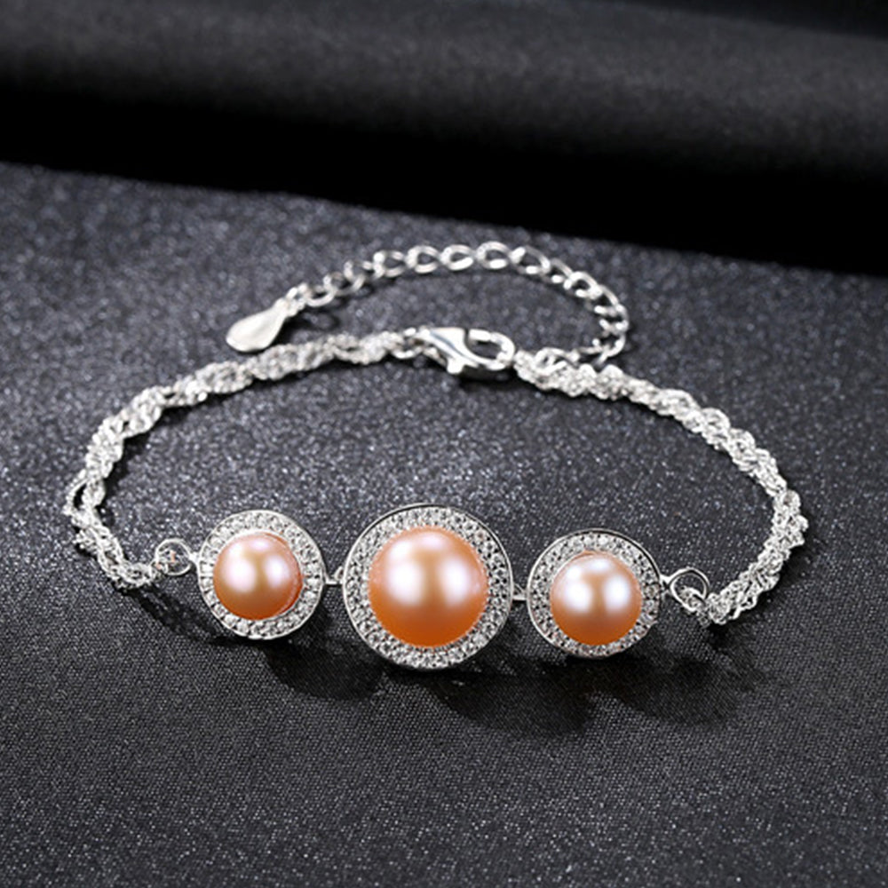 925 Sterling Silver Natural Pearl Bracelet Fashion Jewelry Gift for Women Girls